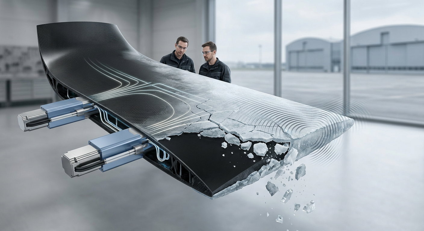 Fraunhofer LBF entwickelt vibrationsbasiertes Enteisungssystem für Flugzeugflügel