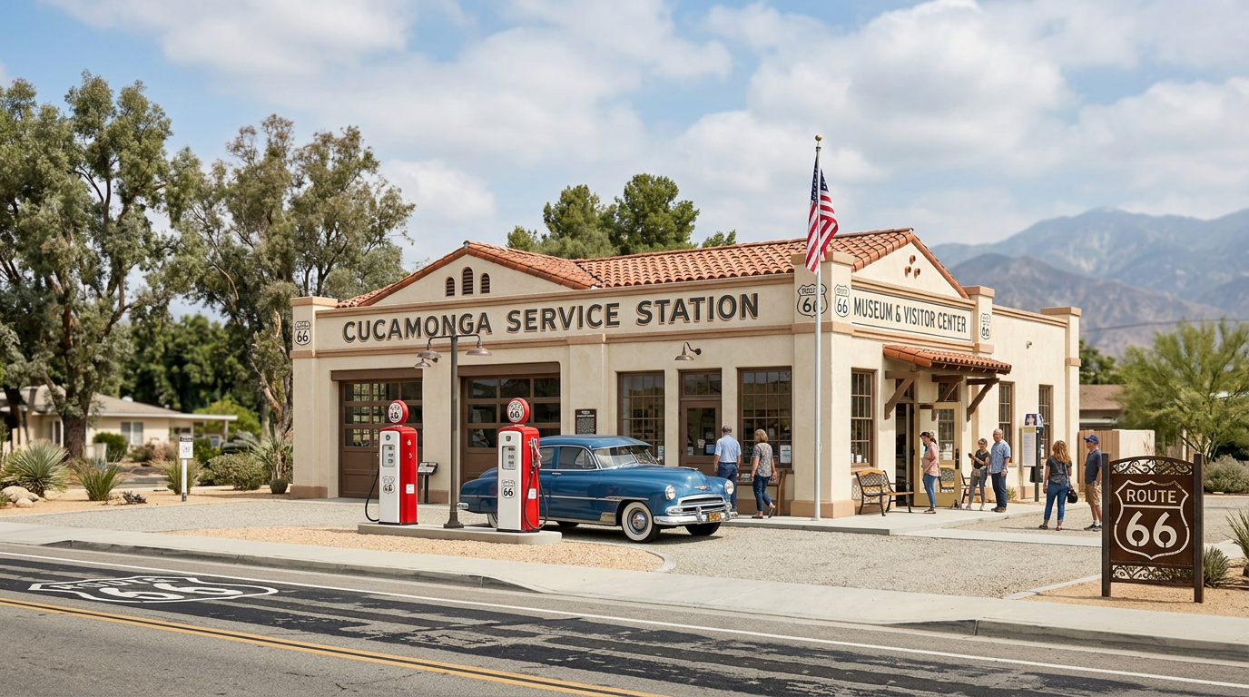 La Gare de Service Historique de Cucamonga sur la Route 66 Restaurée en Musée