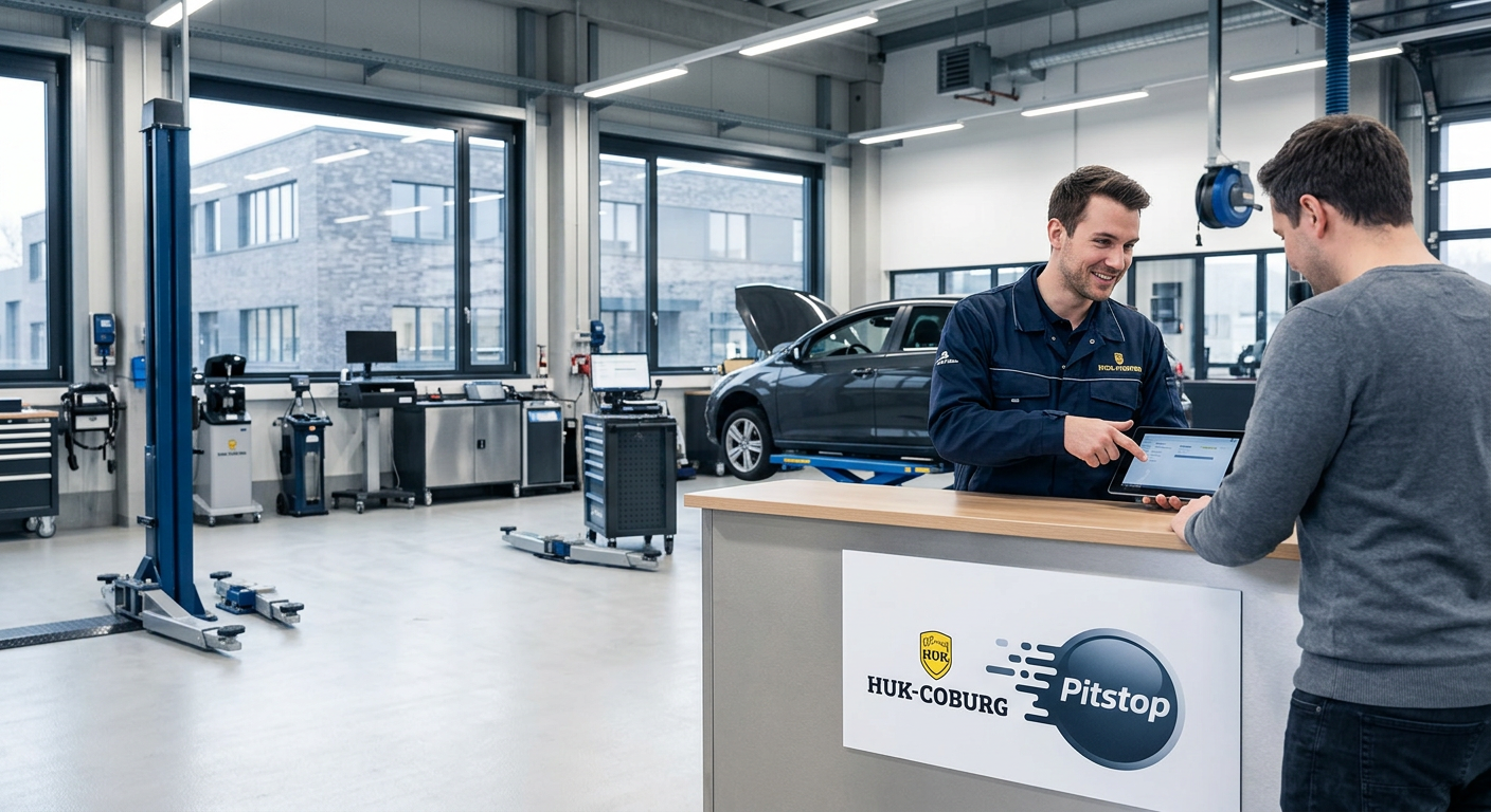 HUK-COBURG integriert Logo in pitstop-Filialen