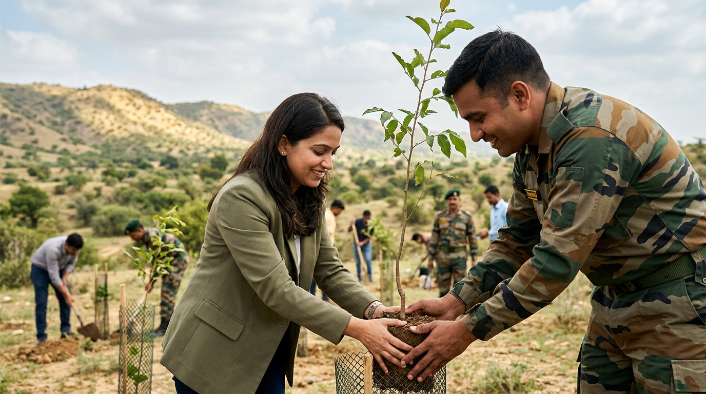 Pernod Ricard Inde plante des arbres avec les forces armées