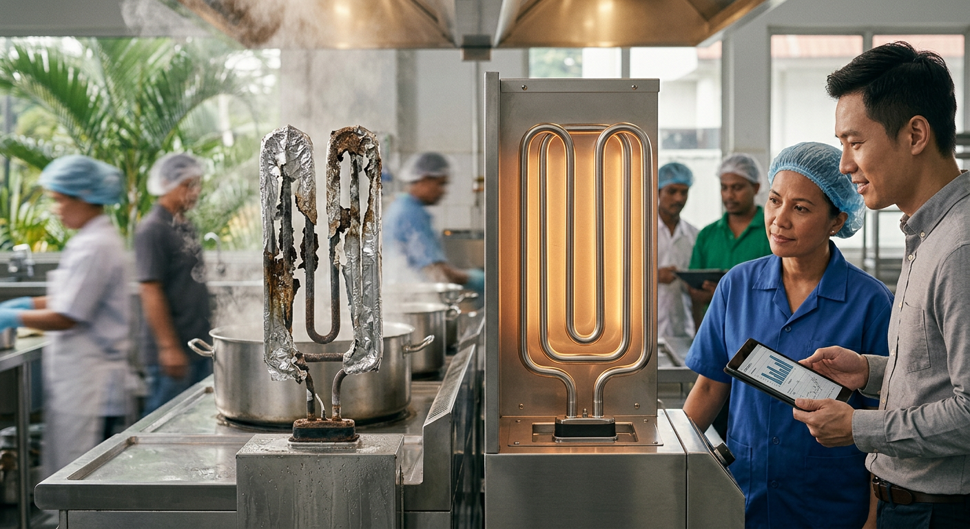 Rostfritt stål överträffar aluminiumfolie i korrosionsbeständighet för livsmedelsvärmeelement i Sydostasien
